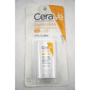 CeraVe InvisibleZinc SPF 50 Sunscreen Stick Hyaluronic Acid 0.47 oz Exp 02/26